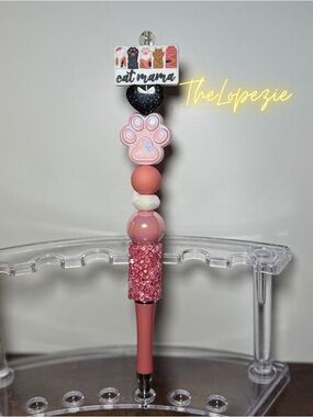Cat Mama Pink Beaded Pen